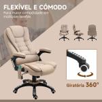Cadeira de Escritório com Massagem 6 Pontos Reclinável até 130° com Função de Aquecimento 67x74x107 - 116 cm Castanho Claro