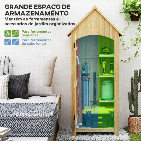 Armário Jardim de Madeira 77,5x54,2x179,5 cm 0,3 m² Armário para Arrumação de Ferramentas com 3 Prateleiras e 2 Portas com Fecho Madeira