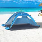 Tenda de Praia Dobrável Tenda de Praia Pop - up 1 - 2 Pessoas com 2 Portas 2 Janelas e Bolsa de Transporte 220x173x120 cm Azul