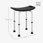 Banco de Duche com Altura Ajustável em 8 Posições com Base de Borracha Antiderrapante 50x36x39,5 - 56,5 cm Preto
