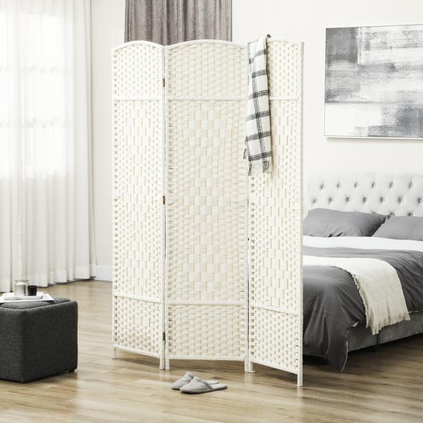 Separador de Ambientes de 3 Painéis Biombo Dobrável 135x180 cm Polipropileno Branco