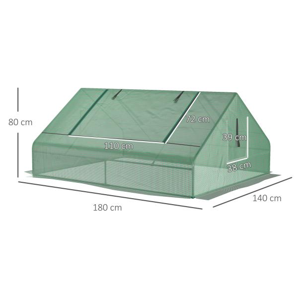 Estufa Pequena para Cultivo com 4 Janelas Enroláveis, Estrutura de Aço e Cobertura PE Anti - UV 180x140x80 cm Verde
