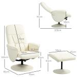 Poltrona Relax com Apoio para os Pés Estofada em PU Reclinável até 145° e Giratório 360° com Encosto Ajustável 81x81x105cm Creme