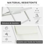 Conjunto de 2 Espreguiçadeiras Dobráveis de Alumínio com Encosto Ajustável em 5 Posições e Apoio de Cabeça 60x100x85 cm Branco