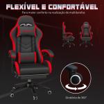 Cadeira Gaming Ergonómica Reclinável 135° de Couro PU com Suporte Lombar Altura Ajustável 65x65x129 cm Preto e Vermelho