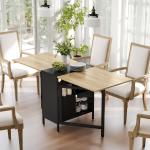 Mesa de Cozinha Dobrável com Arrumação Mesa de Refeição Compacta com 4 Prateleiras 169x60x75 cm Madeira e Preto