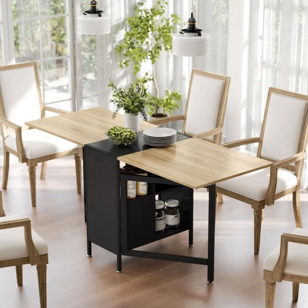 Mesa de Cozinha Dobrável com Arrumação Mesa de Refeição Compacta com 4 Prateleiras 169x60x75 cm Madeira e Preto