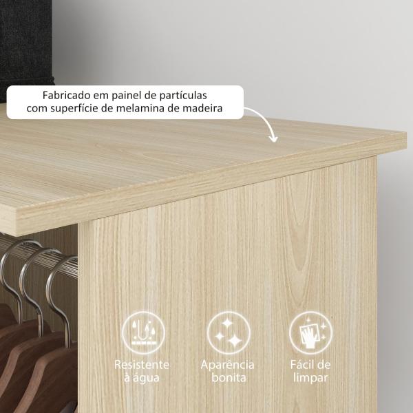 Roupeiro de Madeira Móvel Armário Roupeiro Aberto com 2 Barras para Pendurar e 3 Prateleiras 120x40x128 cm Madeira