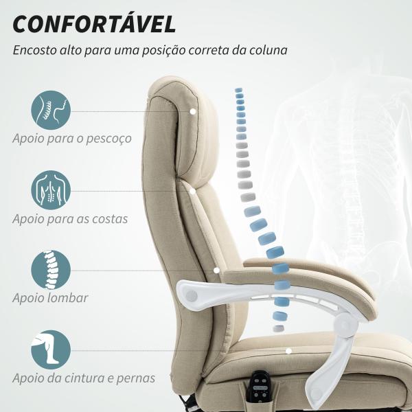 Cadeira de Escritório com Massagem Reclinável Aquecimento Apoio para Pés e Controlo Remoto 66x70x112 - 120 cm Bege