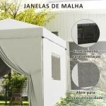 Tenda Dobrável 3x3 m Tenda de Jardim com 4 Paredes Laterais 2 Janelas de Malha Altura Ajustável Impermeável e Anti - UV Branco