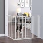Barreira para Cães de Aço Barreira de Segurança para Animais de Estimação Dobrável de 3 Painéis Duplo Fechamento 206x90 cm Branco