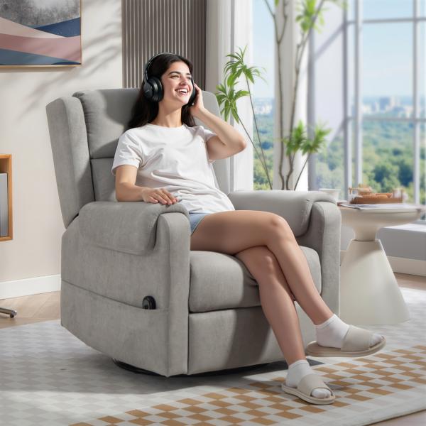 Poltrona Relax Reclinável Elétrica Giratória e Basculante com Apoio para os Pés Ajustável Controlo Remoto 86x89x99 cm Cinzento Claro