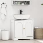 Móvel para Lavatório Pousar com 2 Portas em Arco Puxadores Dourados para Lavatório com ou sem Pedestal 60x30x65 cm Branco