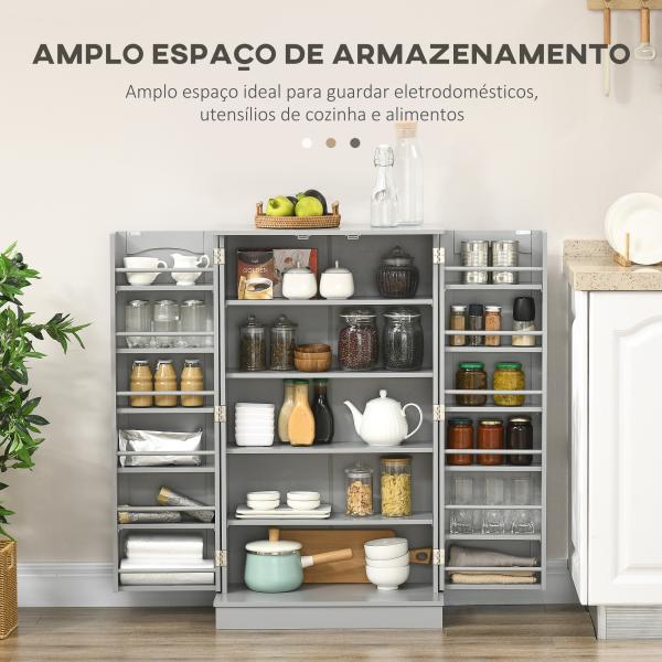Armário de Cozinha Armário Despensa Cozinha com 2 Portas e 16 Prateleiras Armário Moderno 60x30x104 cm Cinzento