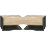 Conjunto de 2 Mesas de Cabeceira Flutuantes com 1 Gaveta e Prateleira Aberta 46x30x30 cm Carvalho e Preto