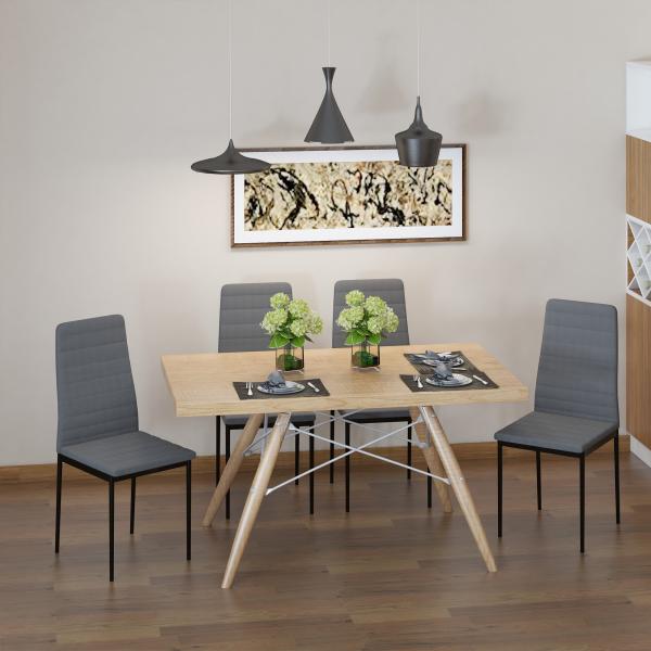 Conjunto de 4 Cadeiras de Sala de Jantar Estofadas em Linho e Pés de Metal para Cozinha Carga Máxima 120kg 41x50x97cm Cinza