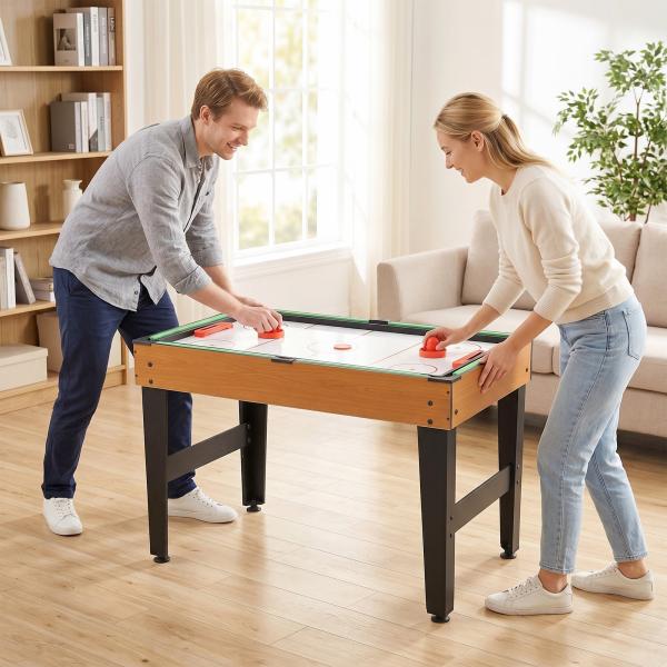 Mesa multijogos 4 em 1 com matraquilhos, bilhar, hóquei de mesa e ping - pong para crianças e adultos 107x61x84,5 cm natural