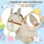 Baloiço Infantil em Forma de Burro para Bebés 18 - 36 Meses com Som Cinto de Segurança Apoio para os Pés 61x34x58 cm Cinza