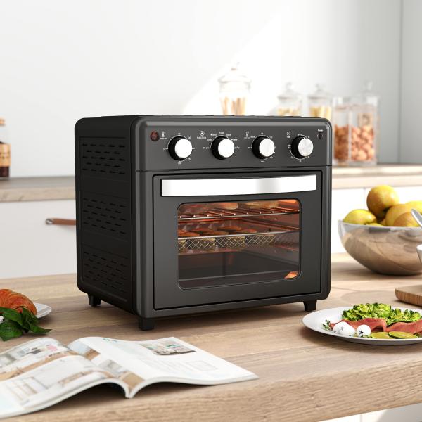 Mini Forno Elétrico 30L 1600W Mini Forno de Convecção com 7 Modos Temporizador e Temperatura Ajustável 43x39x39 cm Preto