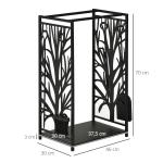 Suporte para Lenhas Suporte de Armazenamento para Lenhas 46x30x70 cm com 4 Ferramentas para Interior e Exterior Preto