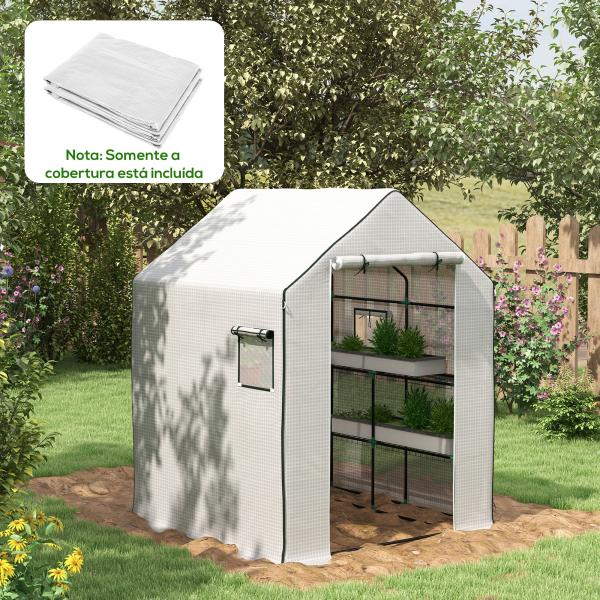 Cobertura de Substituição para Estufa 140x143x190 cm com Janela Porta Anti - UV Proteção de Plantas para Jardim Branco