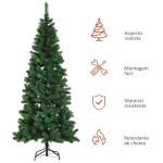 Árvore de Natal Artificial 210cm Ignífugo com 631 Ramos de PVC e Suporte de Metal Decoração de Natal para Interiores Verde