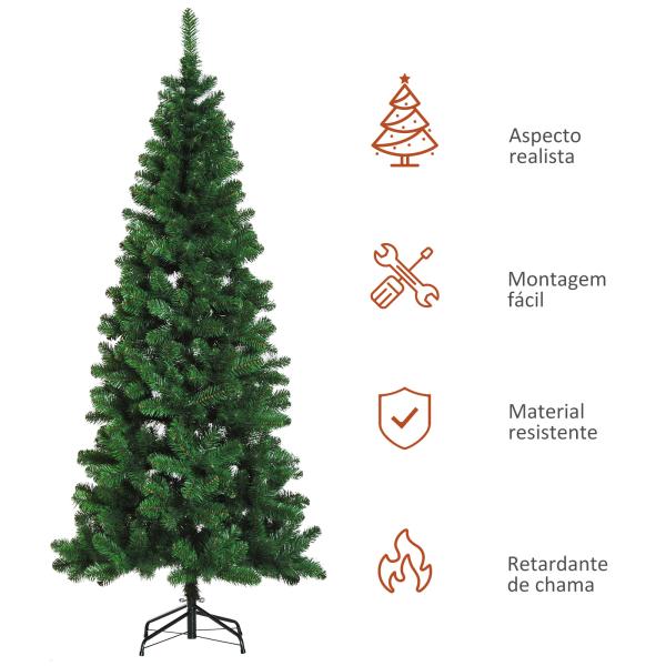 Árvore de Natal Artificial 210cm Ignífugo com 631 Ramos de PVC e Suporte de Metal Decoração de Natal para Interiores Verde