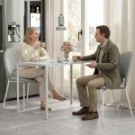 Mesa Sala de Jantar de Cristal Mesa Retangular para 4 - 6 pessoas com Pés de Metal Multifuncional para Cozinha 120x60x75cm Branco
