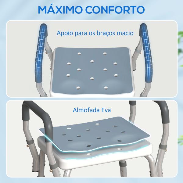 Banco de Duche com Altura Ajustável Banco de Duche de Alumínio Antiderrapante para Idosos e Descapacitados 52x45x57 - 69 cm Azul