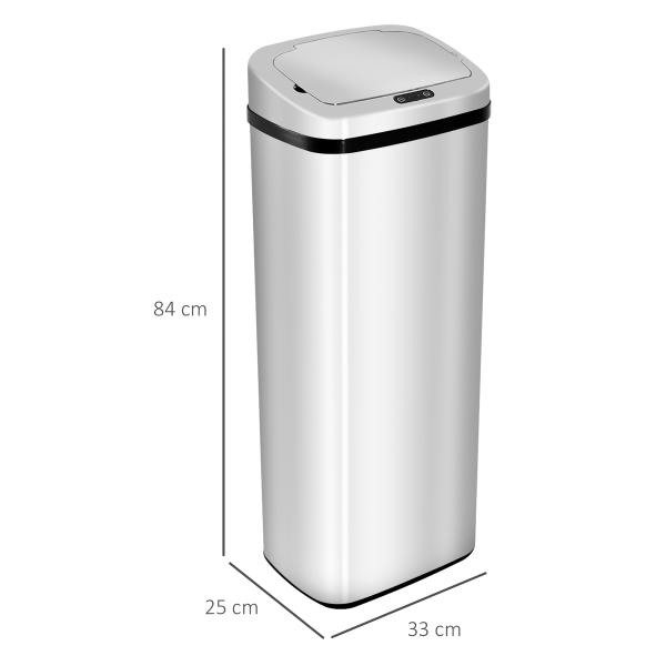 Balde de Lixo Inteligente 50L com Sensor Infravermelho Botão Tátil Balde de Lixo com Abertura Automática 33x25x84 cm Prata