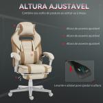 Cadeira Gamer Reclinável com Altura Ajustável Apoio para Pés Retrátil Suporte Lombar e Almofada de Cabeça Removível Creme