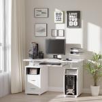 Mesa de Computador com Prateleiras 2 Gavetas Bandeja de Teclado e Suporte para Monitor e CPU 120x55x85 cm Branco