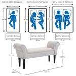 Banco de Pé de Cama Banco com Braços Curvados Estofado e Pés de Madeira Carga Máxima 130kg 102x31x51cm Creme
