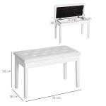 Banco de Piano Banco para Piano com Espaço de Armazenamento Assento de Couro Sintético Acolchoado 76x36x50 cm Branco