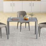 Mesa de Refeição de Cristal Mesa Retangular para 4 - 6 pessoas com Pés de Metal Multifuncional 120x60x75 cm Cinza