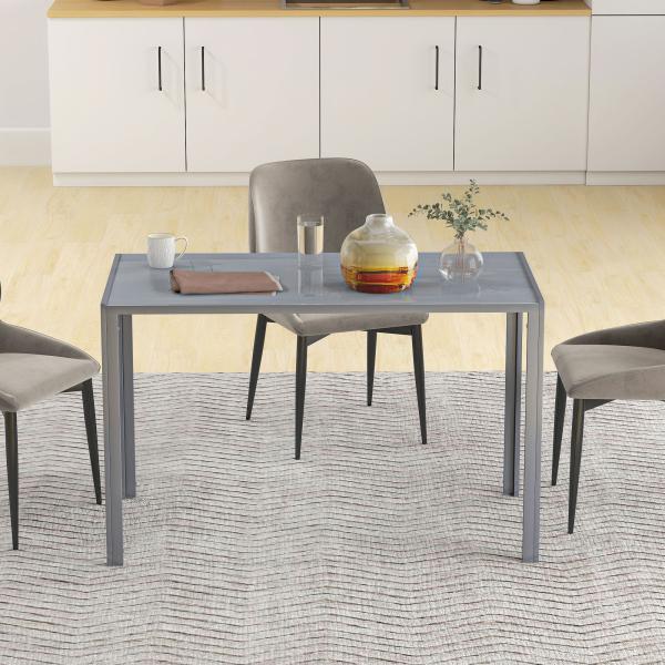 Mesa de Refeição de Cristal Mesa Retangular para 4 - 6 pessoas com Pés de Metal Multifuncional 120x60x75 cm Cinza