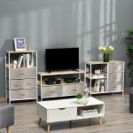 Cómoda de Estilo Industrial com Gavetas de Tecido Dobráveis e 2 Prateleiras 80x29x71 cm Madeira e Cinza Claro
