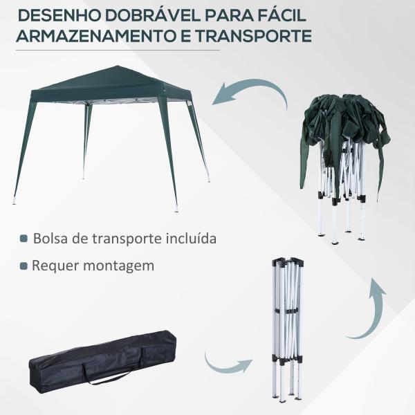 Tenda Dobrável Tenda com Desenho Pop Up para Jardim Campismo Festas Eventos Aço e Oxford 297x297x250 cm Verde