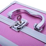 Estojo de Maquiagem Profissional Portátil de Cosméticos com Bandejas de 3 Níveis e Espelho 2 Chaves para Porta - Joias Manicure 15x15x20cm Rosa