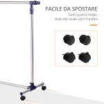 Charriot com Altura Ajustável Cabideiro com Rodas para Roupas Aço Inoxidável 86 - 160x45x95 - 170cm Prata e Preto