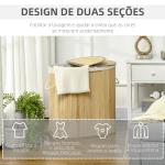 Cesto de Roupa Suja de Bambu 100L com 2 Compartimentos e Forro Removível 62,5x37x60,5 cm Madeira