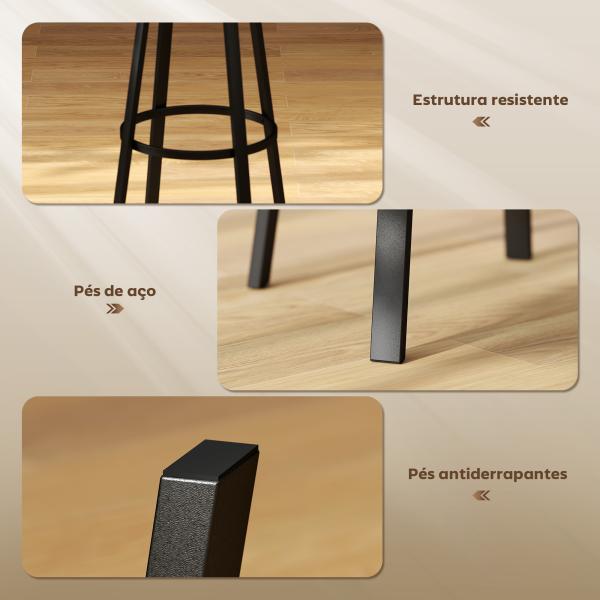 Conjunto de 2 Bancos de Bar Bancos Altos de Cozinha com Encosto e Apoio para Pés Estofados em PU Assento 41,5x36,5x99,5 cm Madeira e Preto