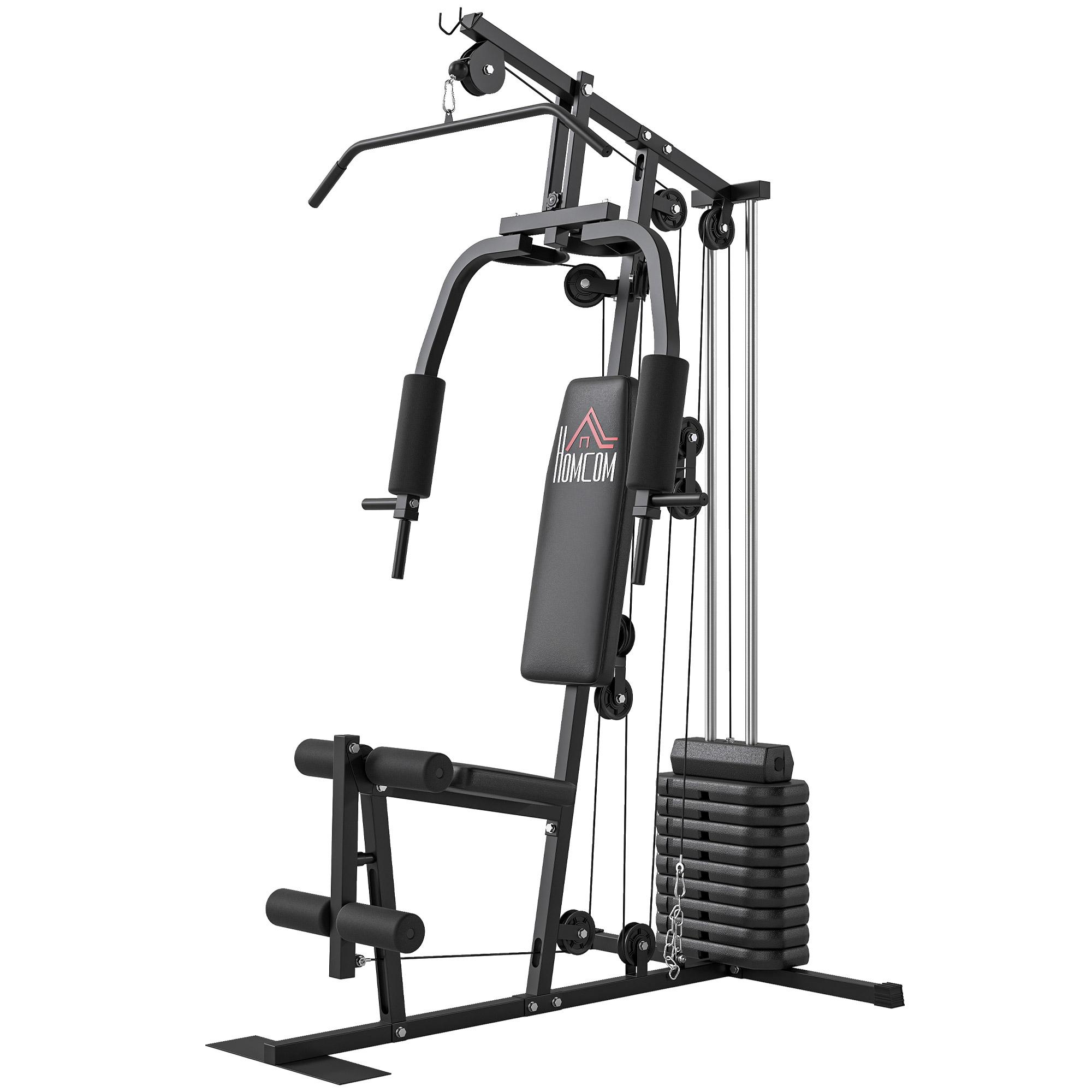 Máquina de Musculação com Pesos Ajustáveis de 45 kg, Press de Peito e Pernas, Polia, 135x103x200 cm, Preto