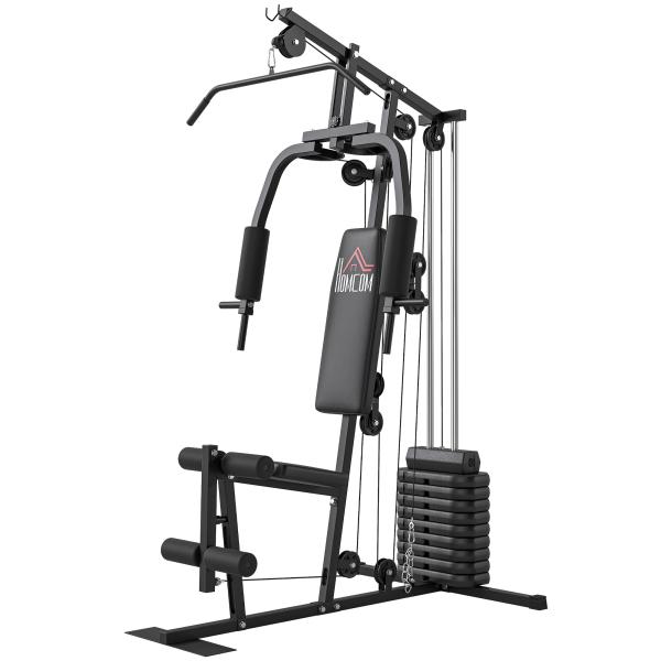Máquina de Musculação com Pesos Ajustáveis de 45 kg, Press de Peito e Pernas, Polia, 135x103x200 cm, Preto