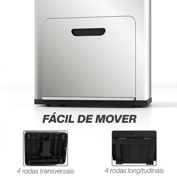 Caixote do Lixo de Cozinha 3 Compartimentos 2x18L+20L (56L) em Aço Inoxidável com Rodas e Tampa de Fecho Suave, Prateado
