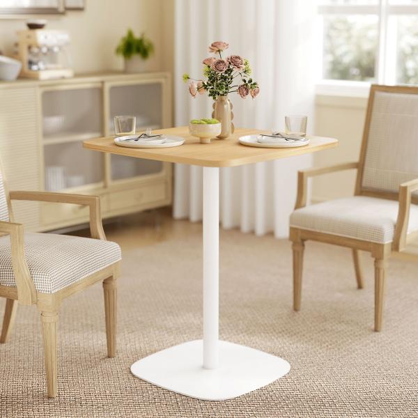 Mesa de Refeição Pequena Mesa de Cozinha Quadrada para 2 Pessoas Base Quadrada em Aço 60x60x75 cm Madeira e Branco