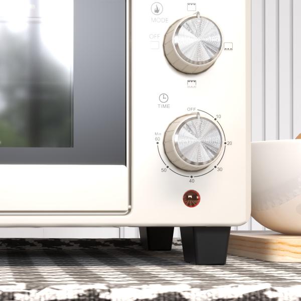 Mini Forno Elétrico 21L 1400W com Temporizador até 60min e Temperatura Ajustável até 230℃ 46x38,5x29 cm Creme e Prata