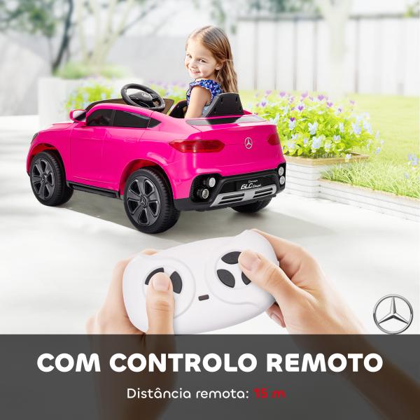 Carro Elétrico para Crianças 12V Controlo Remoto Motor Duplo MP3 Passeio Mercedes - Benz GLC Coupé 105x68x50 cm Rosa