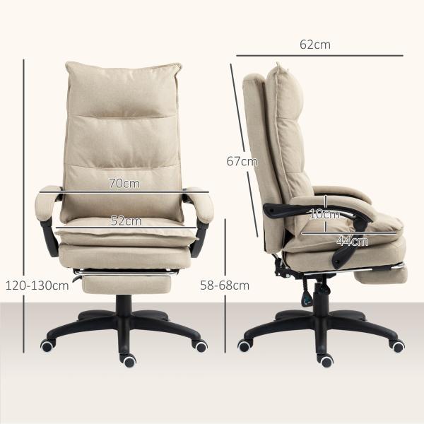 Cadeira de Secretária com Massagem, Altura Regulável, Encosto Reclinável, Apoio para os Pés, Giratória 360°, Bege