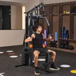 Máquina de Musculação com Pesos Ajustáveis de 45 kg, Press de Peito e Pernas, Polia, 135x103x200 cm, Preto